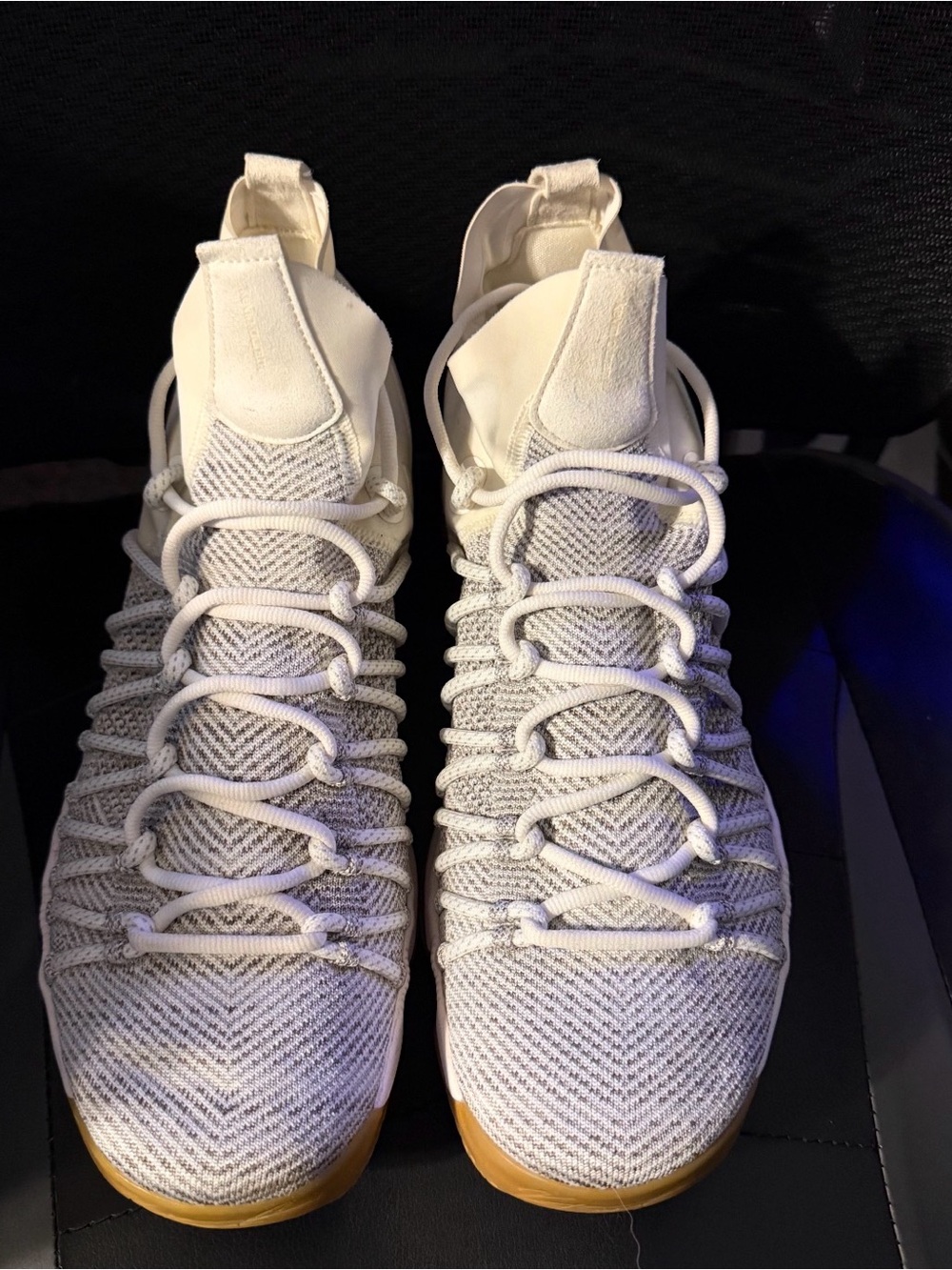 Nike KD 10- Light Gray Knit High-Top Sneakers with Gum Sole